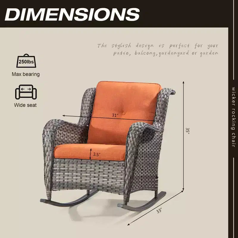 UPTIOT Patio Wicker Rocking Chair with Cushions