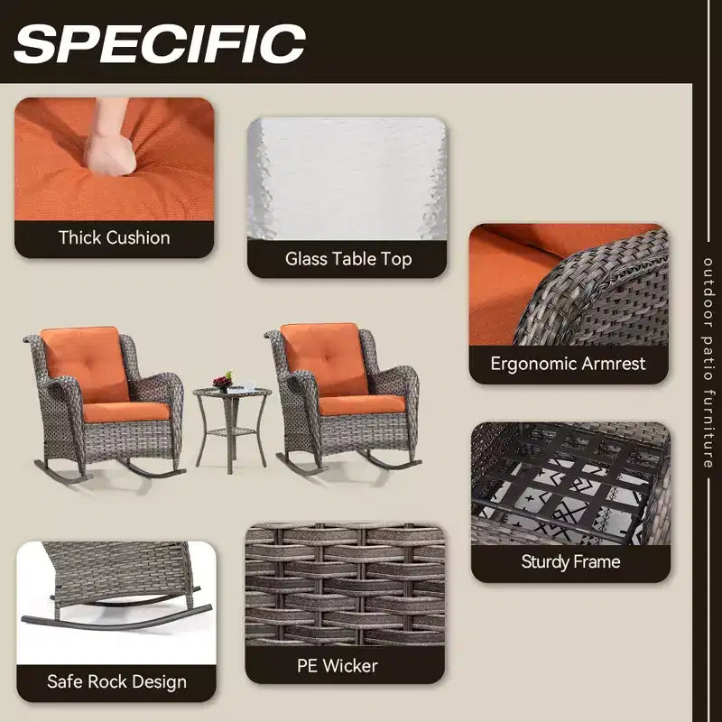 UPTIOT Patio Wicker Rocking Chair with Cushions