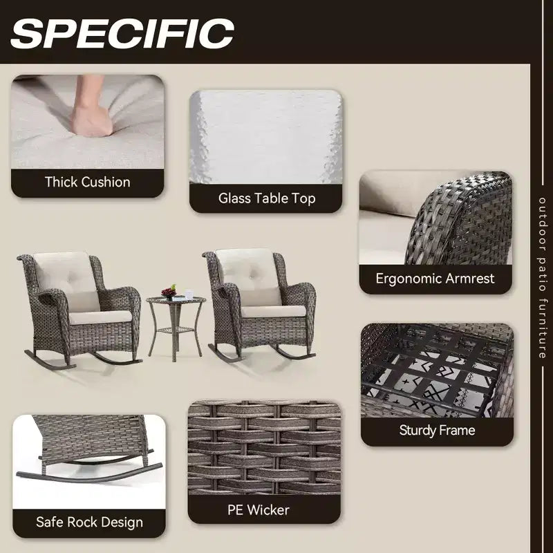 UPTIOT Patio Wicker Rocking Chair with Cushions