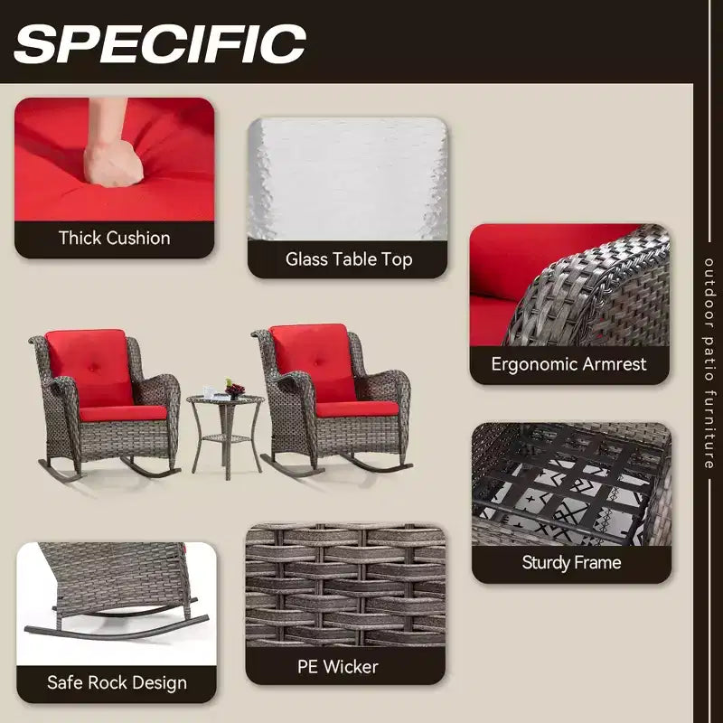 UPTIOT Patio Wicker Rocking Chair with Cushions