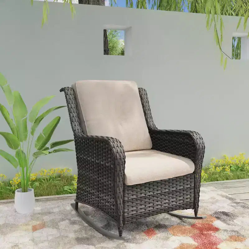 UPTIOT Patio Wicker Rocking Chair with Cushions