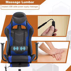 BestMassage Sedia da Gaming Racing da Ufficio con Funzione Massaggio Supporto Lombare in Pelle PU per Adulti