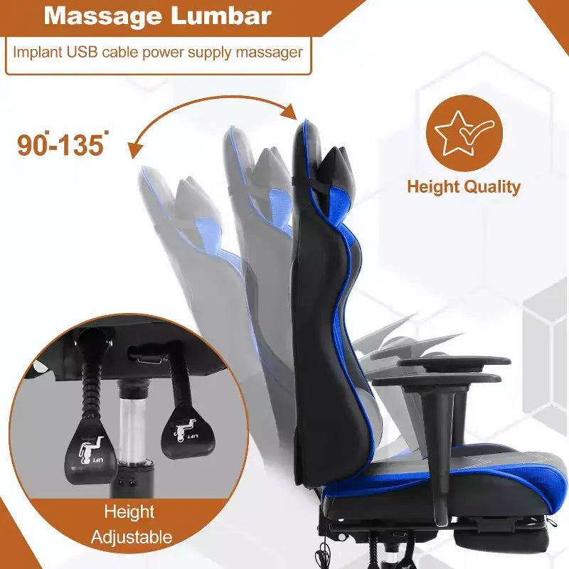 BestMassage Sedia da Gaming Racing da Ufficio con Funzione Massaggio Supporto Lombare in Pelle PU per Adulti