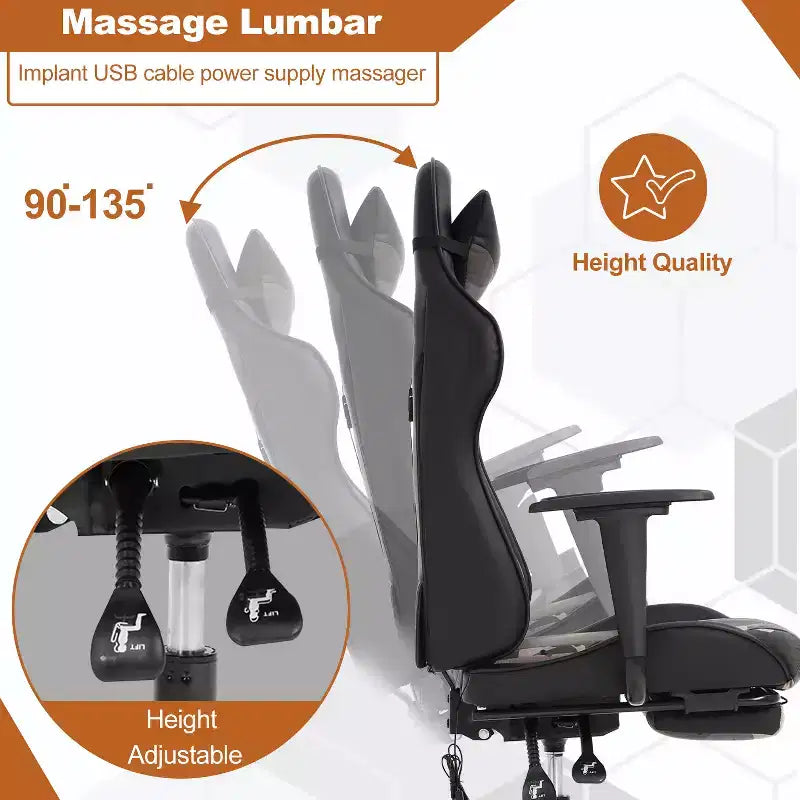BestMassage Sedia da Gaming Racing da Ufficio con Funzione Massaggio Supporto Lombare in Pelle PU per Adulti