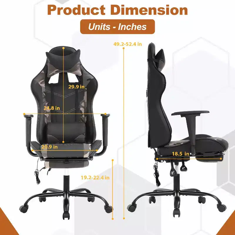 BestMassage Sedia da Gaming Racing da Ufficio con Funzione Massaggio Supporto Lombare in Pelle PU per Adulti