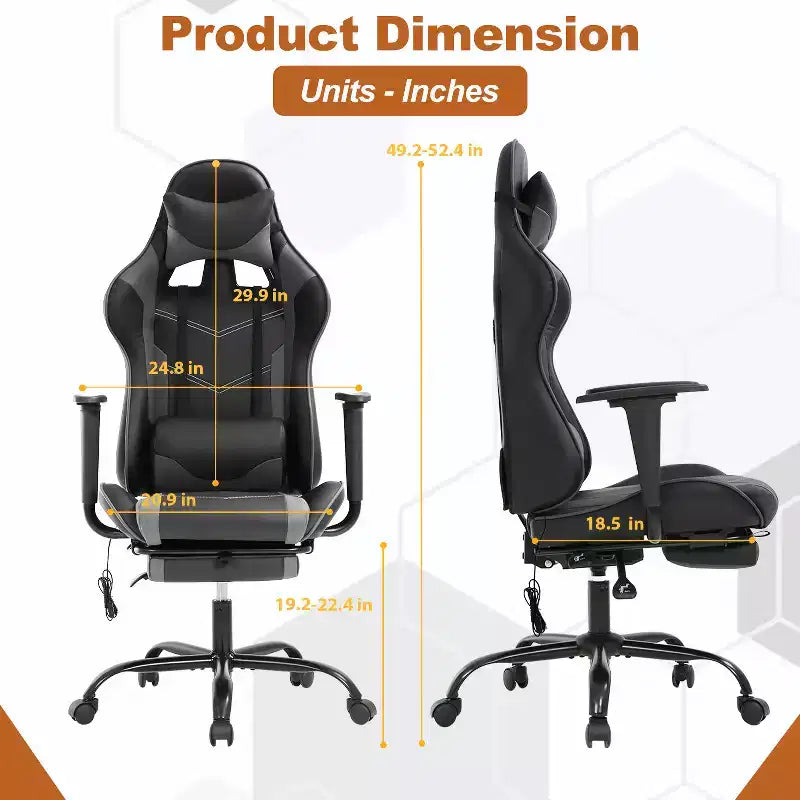 BestMassage Sedia da Gaming Racing da Ufficio con Funzione Massaggio Supporto Lombare in Pelle PU per Adulti