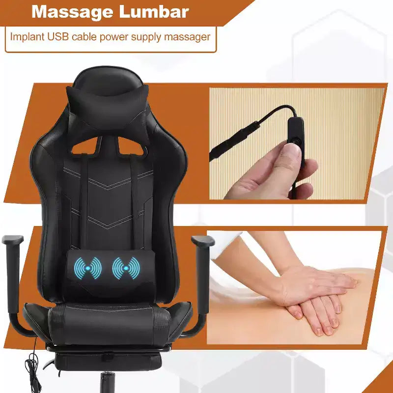 BestMassage Sedia da Gaming Racing da Ufficio con Funzione Massaggio Supporto Lombare in Pelle PU per Adulti