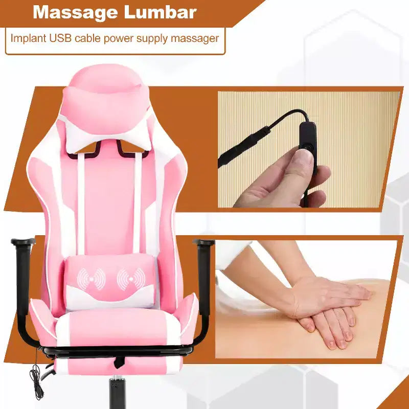 BestMassage Sedia da Gaming Racing da Ufficio con Funzione Massaggio Supporto Lombare in Pelle PU per Adulti