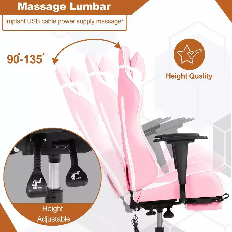BestMassage Sedia da Gaming Racing da Ufficio con Funzione Massaggio Supporto Lombare in Pelle PU per Adulti
