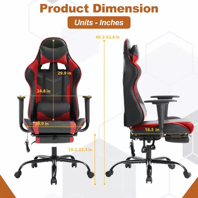 BestMassage Sedia da Gaming Racing da Ufficio con Funzione Massaggio Supporto Lombare in Pelle PU per Adulti