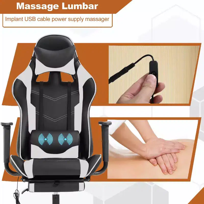 BestMassage Sedia da Gaming Racing da Ufficio con Funzione Massaggio Supporto Lombare in Pelle PU per Adulti