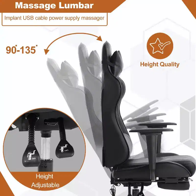 BestMassage Sedia da Gaming Racing da Ufficio con Funzione Massaggio Supporto Lombare in Pelle PU per Adulti