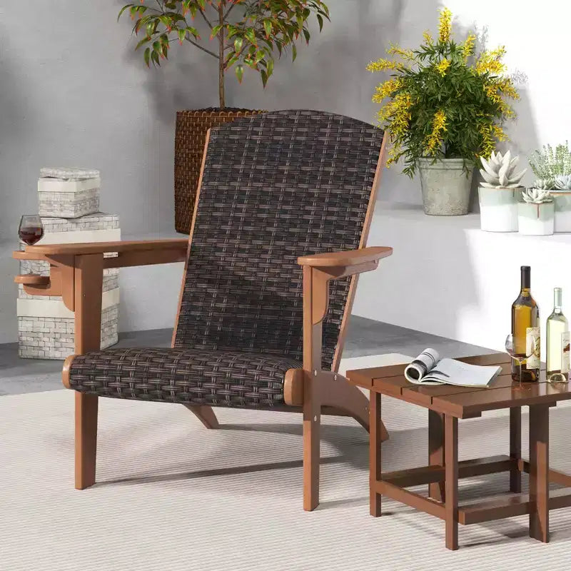 Costway Patio Adirondack Chair with Rattan Padded Seat Wide Armrests & Hidden Cupholder Black/Brown/Gray/White