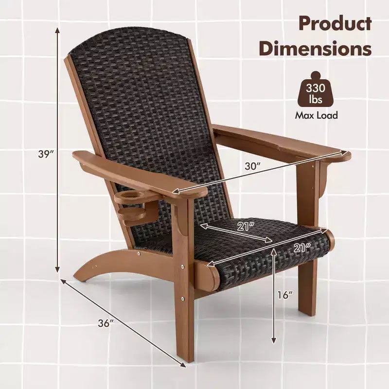 Costway Patio Adirondack Chair with Rattan Padded Seat Wide Armrests & Hidden Cupholder Black/Brown/Gray/White