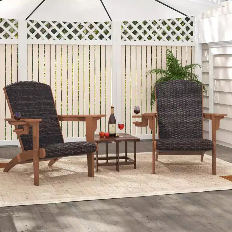 Costway Patio Adirondack Chair with Rattan Padded Seat Wide Armrests & Hidden Cupholder Black/Brown/Gray/White