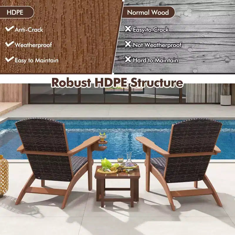 Costway Patio Adirondack Chair with Rattan Padded Seat Wide Armrests & Hidden Cupholder Black/Brown/Gray/White