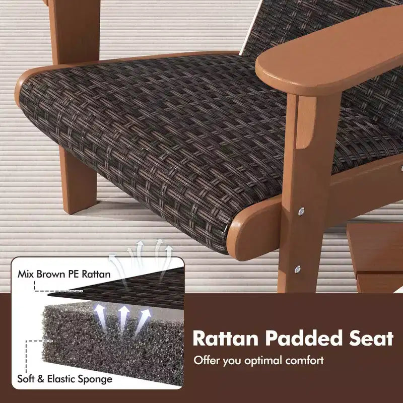 Costway Patio Adirondack Chair with Rattan Padded Seat Wide Armrests & Hidden Cupholder Black/Brown/Gray/White