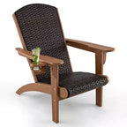 Costway Patio Adirondack Chair with Rattan Padded Seat Wide Armrests & Hidden Cupholder Black/Brown/Gray/White