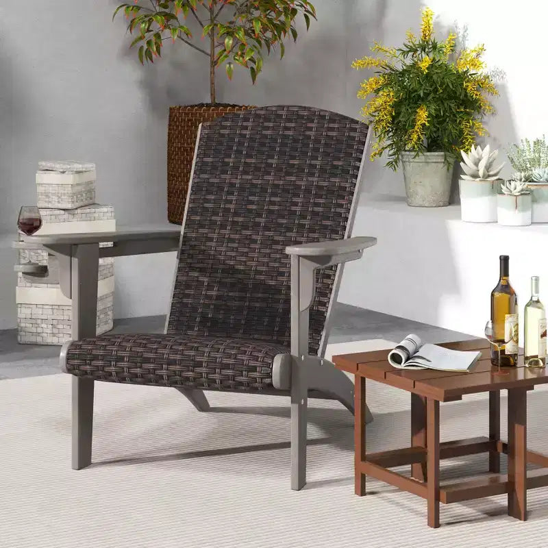 Costway Patio Adirondack Chair with Rattan Padded Seat Wide Armrests & Hidden Cupholder Black/Brown/Gray/White