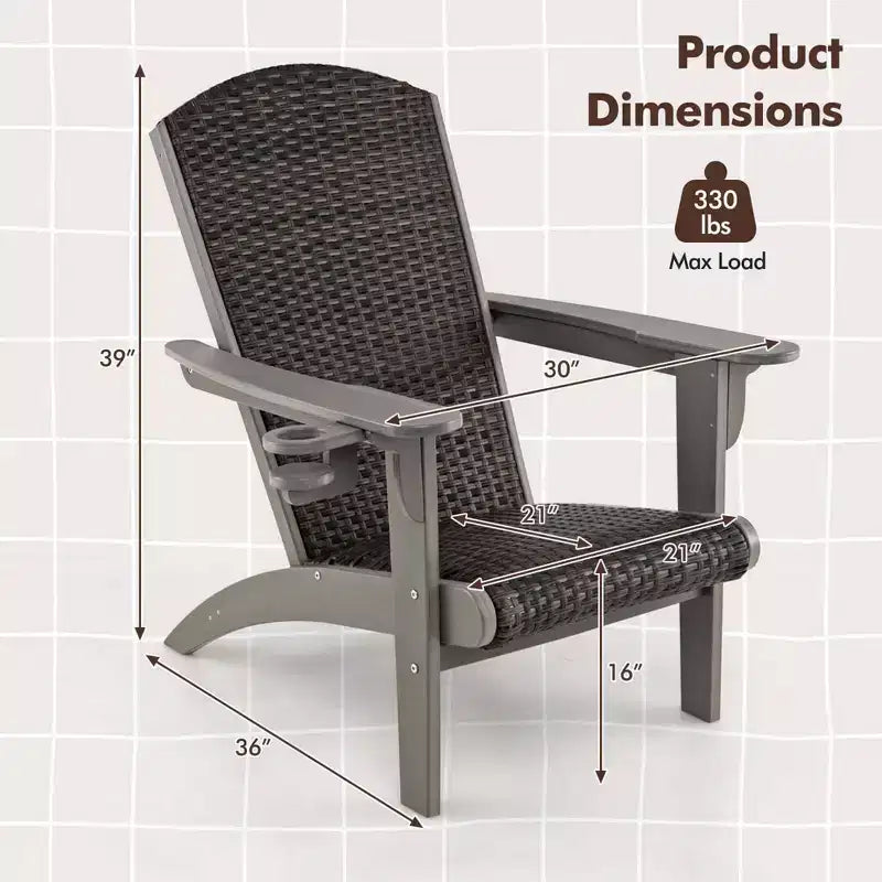 Costway Patio Adirondack Chair with Rattan Padded Seat Wide Armrests & Hidden Cupholder Black/Brown/Gray/White