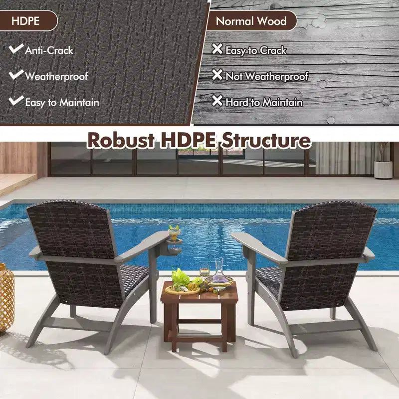 Costway Patio Adirondack Chair with Rattan Padded Seat Wide Armrests & Hidden Cupholder Black/Brown/Gray/White