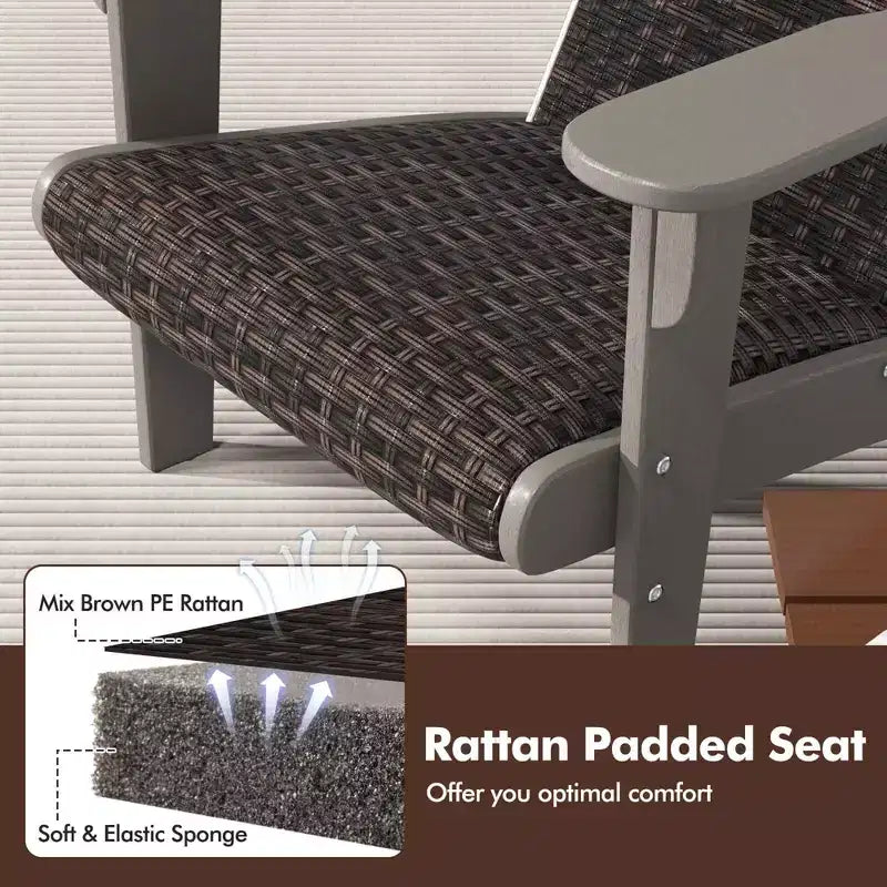 Costway Patio Adirondack Chair with Rattan Padded Seat Wide Armrests & Hidden Cupholder Black/Brown/Gray/White