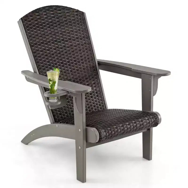 Costway Patio Adirondack Chair with Rattan Padded Seat Wide Armrests & Hidden Cupholder Black/Brown/Gray/White