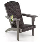 Costway Patio Adirondack Chair with Rattan Padded Seat Wide Armrests & Hidden Cupholder Black/Brown/Gray/White