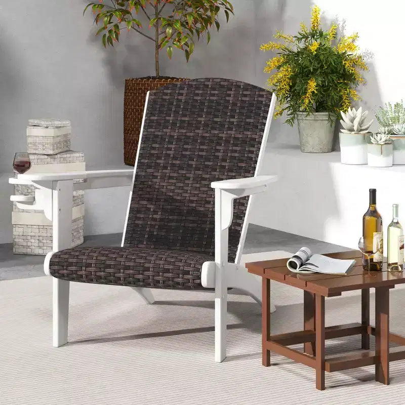 Costway Patio Adirondack Chair with Rattan Padded Seat Wide Armrests & Hidden Cupholder Black/Brown/Gray/White