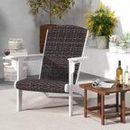 Costway Patio Adirondack Chair with Rattan Padded Seat Wide Armrests & Hidden Cupholder Black/Brown/Gray/White