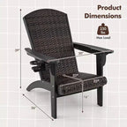 Costway Patio Adirondack Chair with Rattan Padded Seat Wide Armrests & Hidden Cupholder Black/Brown/Gray/White