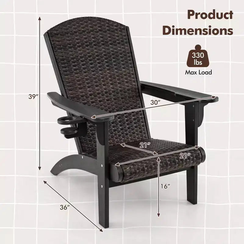 Costway Patio Adirondack Chair with Rattan Padded Seat Wide Armrests & Hidden Cupholder Black/Brown/Gray/White