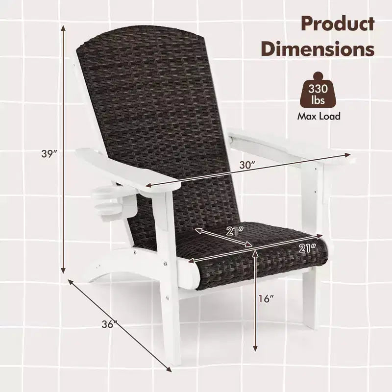 Costway Patio Adirondack Chair with Rattan Padded Seat Wide Armrests & Hidden Cupholder Black/Brown/Gray/White