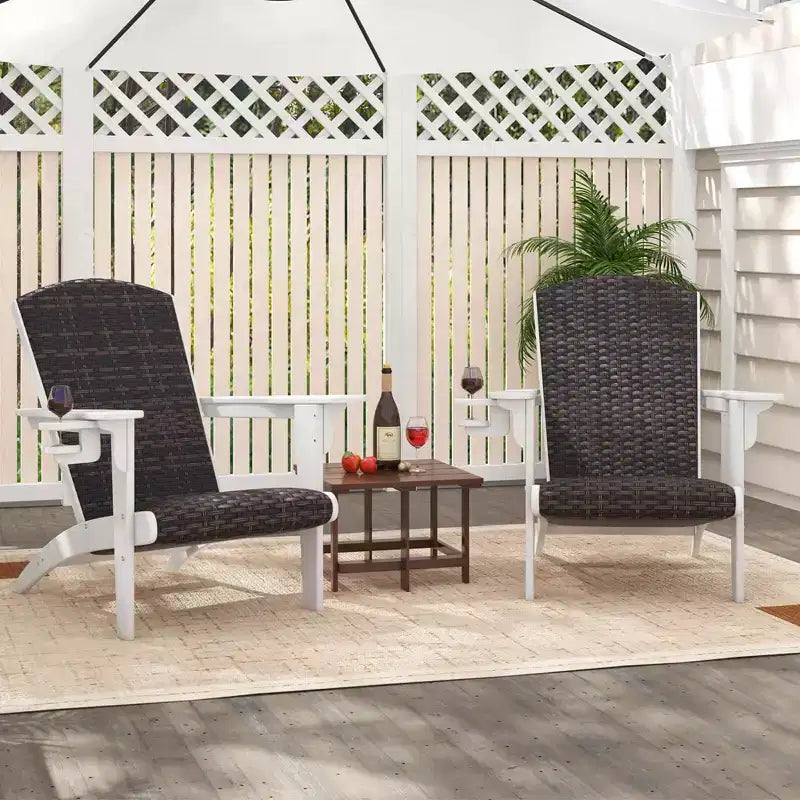 Costway Patio Adirondack Chair with Rattan Padded Seat Wide Armrests & Hidden Cupholder Black/Brown/Gray/White