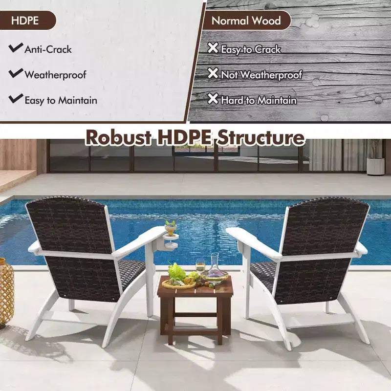 Costway Patio Adirondack Chair with Rattan Padded Seat Wide Armrests & Hidden Cupholder Black/Brown/Gray/White