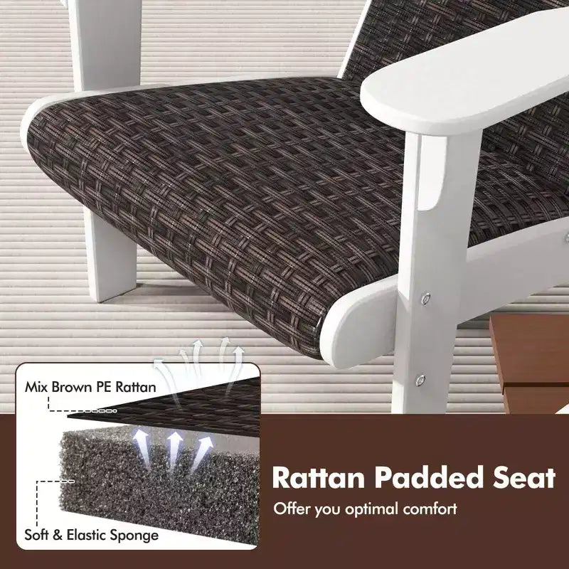 Costway Patio Adirondack Chair with Rattan Padded Seat Wide Armrests & Hidden Cupholder Black/Brown/Gray/White
