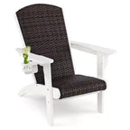 Costway Patio Adirondack Chair with Rattan Padded Seat Wide Armrests & Hidden Cupholder Black/Brown/Gray/White