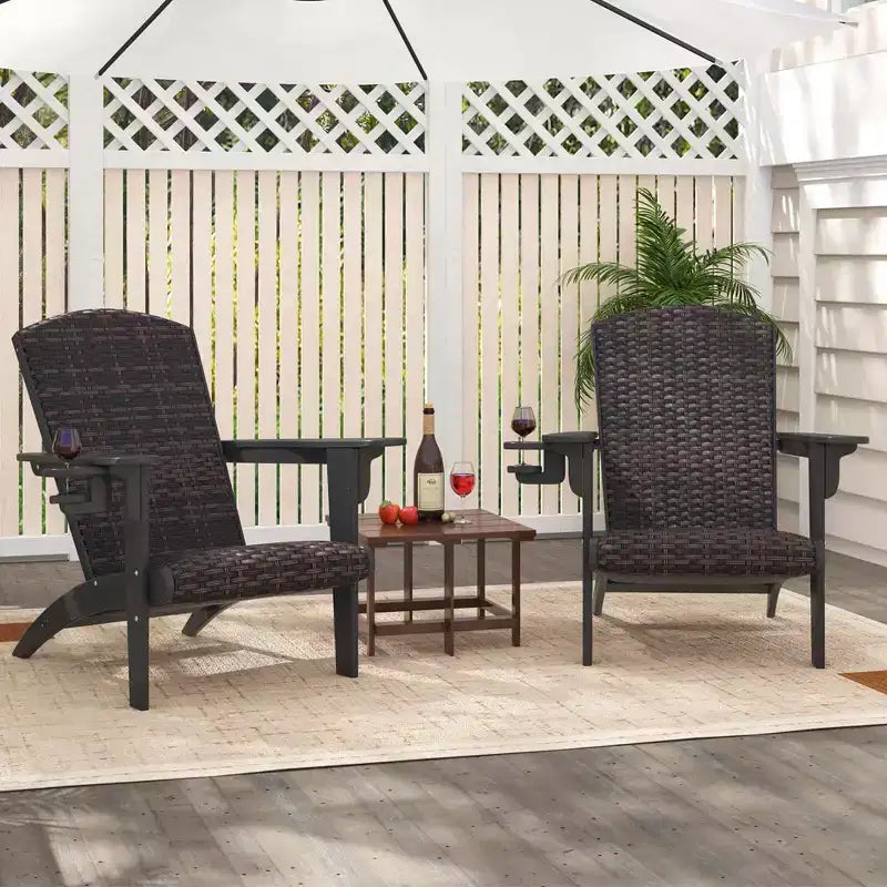 Costway Patio Adirondack Chair with Rattan Padded Seat Wide Armrests & Hidden Cupholder Black/Brown/Gray/White