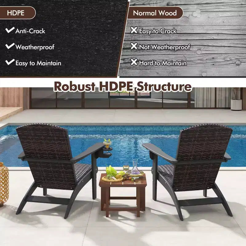 Costway Patio Adirondack Chair with Rattan Padded Seat Wide Armrests & Hidden Cupholder Black/Brown/Gray/White