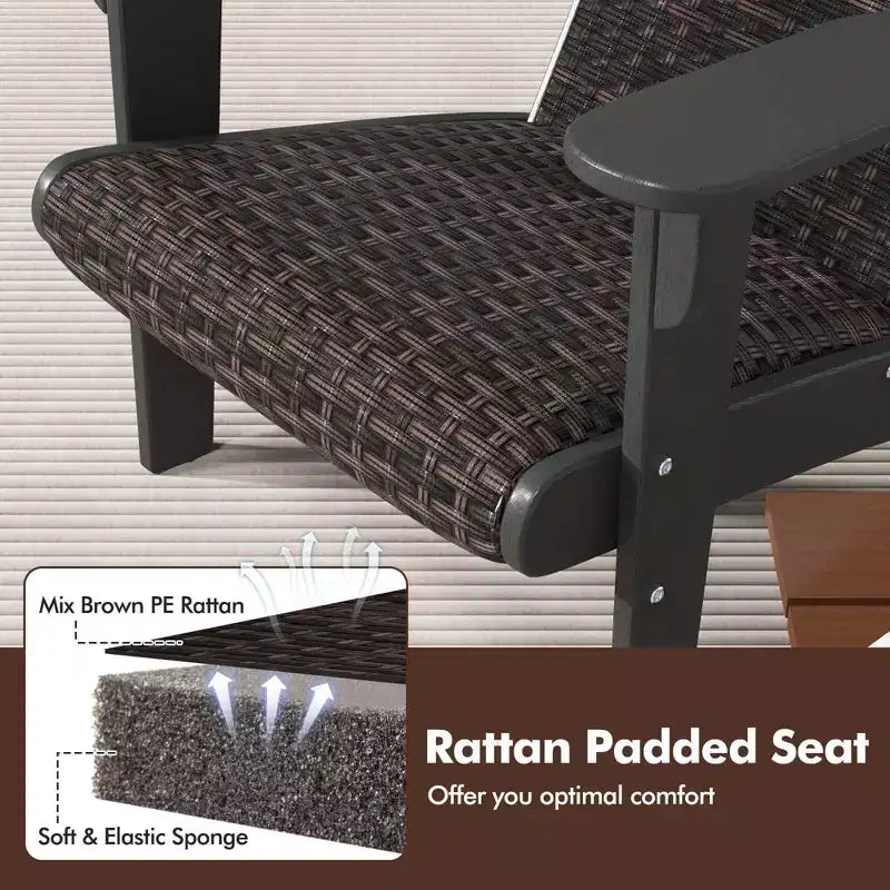 Costway Patio Adirondack Chair with Rattan Padded Seat Wide Armrests & Hidden Cupholder Black/Brown/Gray/White