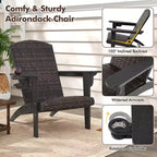 Costway Patio Adirondack Chair with Rattan Padded Seat Wide Armrests & Hidden Cupholder Black/Brown/Gray/White