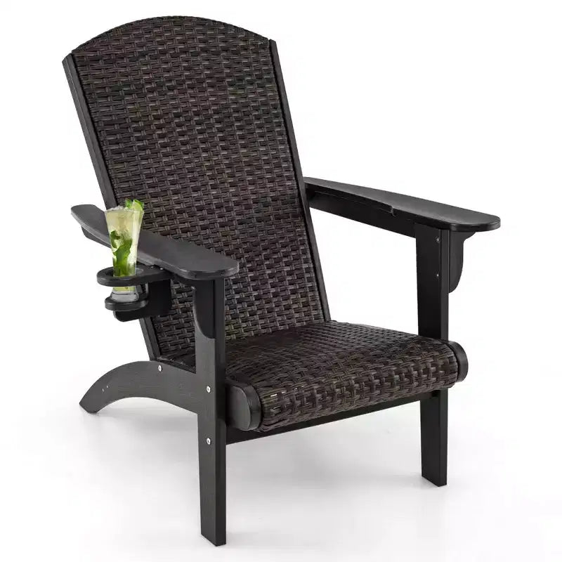 Costway Patio Adirondack Chair with Rattan Padded Seat Wide Armrests & Hidden Cupholder Black/Brown/Gray/White