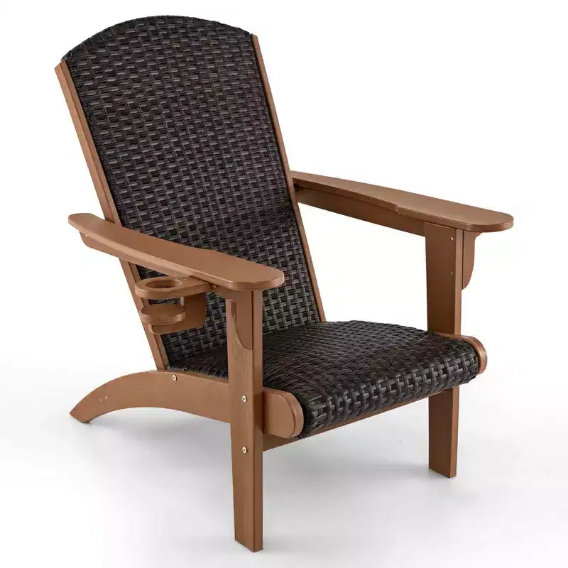 Sedia Adirondack Costway da esterno con seduta imbottita in rattan, ampi braccioli e portabicchieri a scomparsa Nera/Marrone/Grigia/Bianca