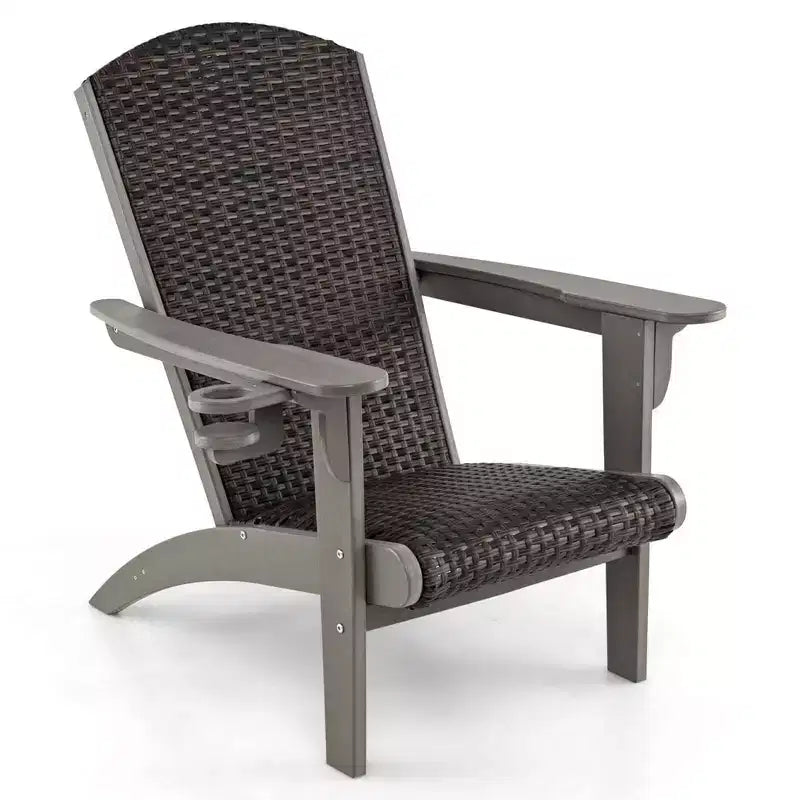 Sedia Adirondack Costway da esterno con seduta imbottita in rattan, ampi braccioli e portabicchieri a scomparsa Nera/Marrone/Grigia/Bianca