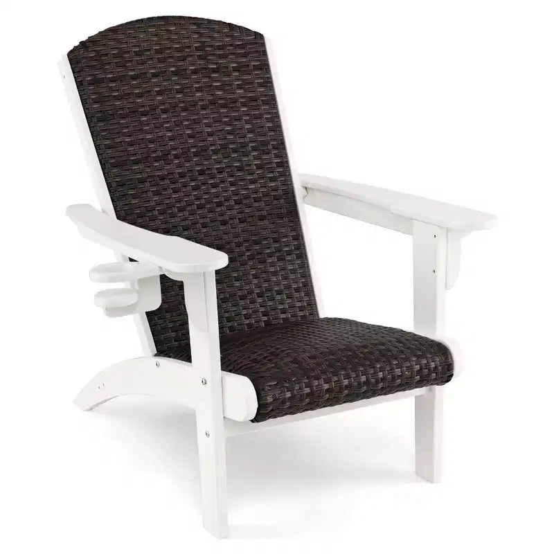 Sedia Adirondack Costway da esterno con seduta imbottita in rattan, ampi braccioli e portabicchieri a scomparsa Nera/Marrone/Grigia/Bianca