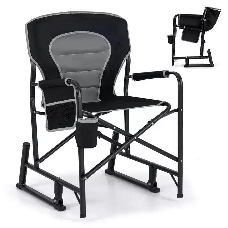 Sedia a Dondolo da Campeggio per Adulti Costway con Doppie Molle, Schienale Imbottito, Nero/Rosso