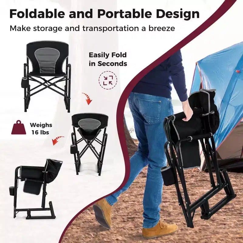 Sedia a Dondolo da Campeggio per Adulti Costway con Doppie Molle, Schienale Imbottito, Nero/Rosso