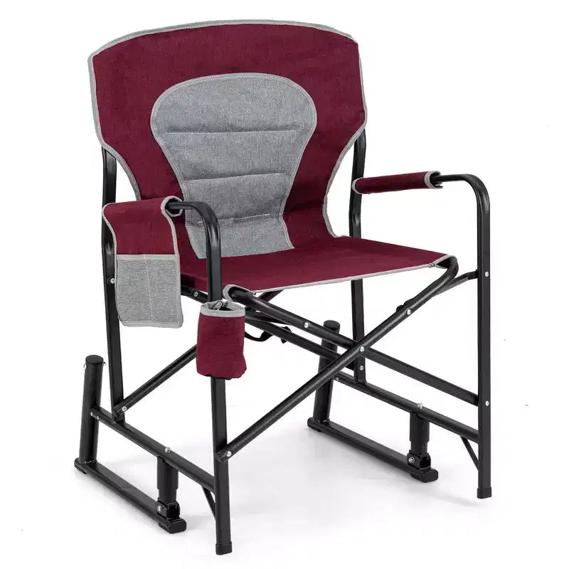 Sedia a Dondolo da Campeggio per Adulti Costway con Doppie Molle, Schienale Imbottito, Nero/Rosso