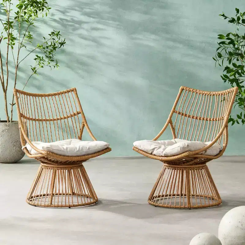 GDFStudio Apulia Bohemian Outdoor Wicker Club Chair with Cushions