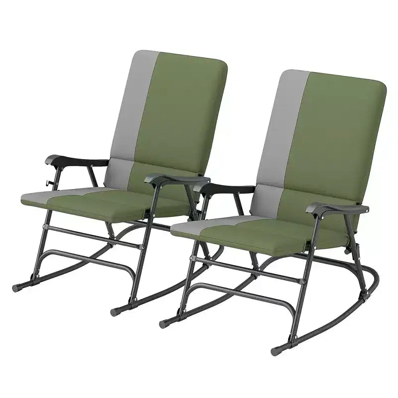 Set di 2 sedie a dondolo da esterno Outsunny, set di sedie a dondolo pieghevoli con capacità di 180 kg, seduta ampia, schienale alto imbottito per patio, portico